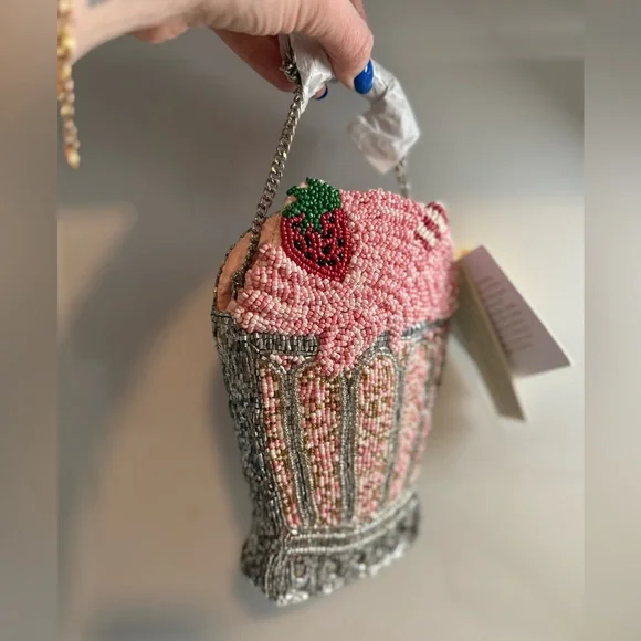 Beaded Strawberry Milkshake Clutch Crossbody Bag - Picture 7 of 7
